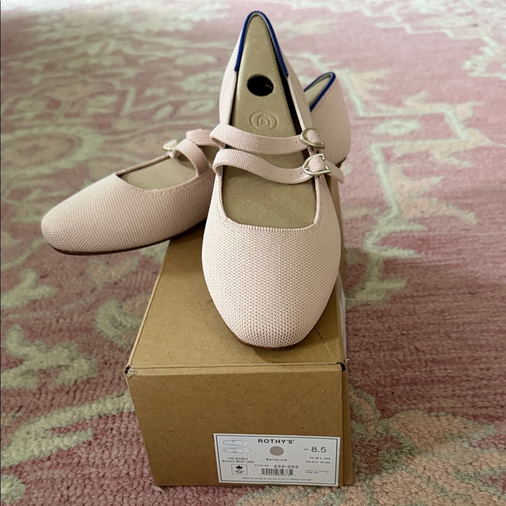 Rothy's Double Buckle Maryjanes in Ballerina pink.